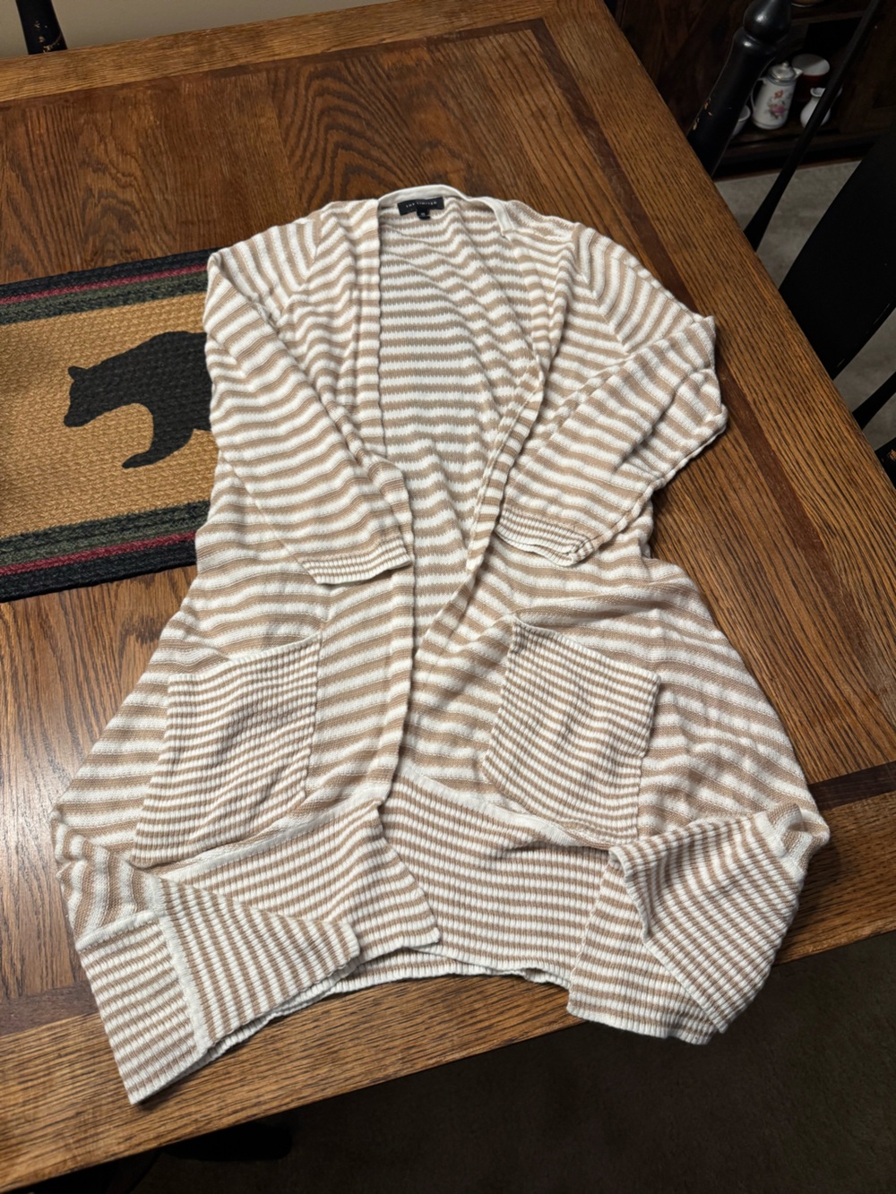 The Limited Beige & White Striped Pocket Knit Top